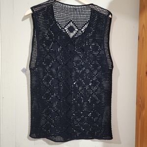 Elegant Black Crochet Sleeveless Top